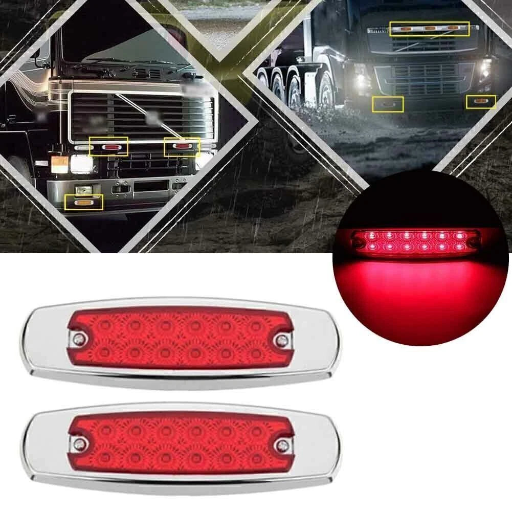 2X 12LED Sealed Side Marker Clearance Light for Trailer (Red)