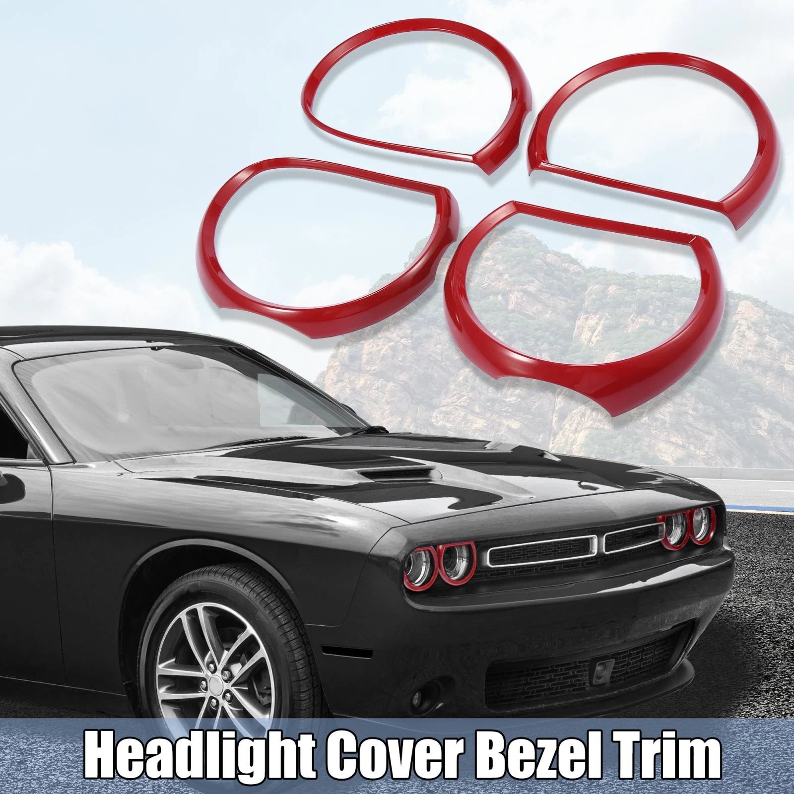 Headlight Cover Trim Decor Ring Bezel Set for Dodge Challenger (2015–2021)