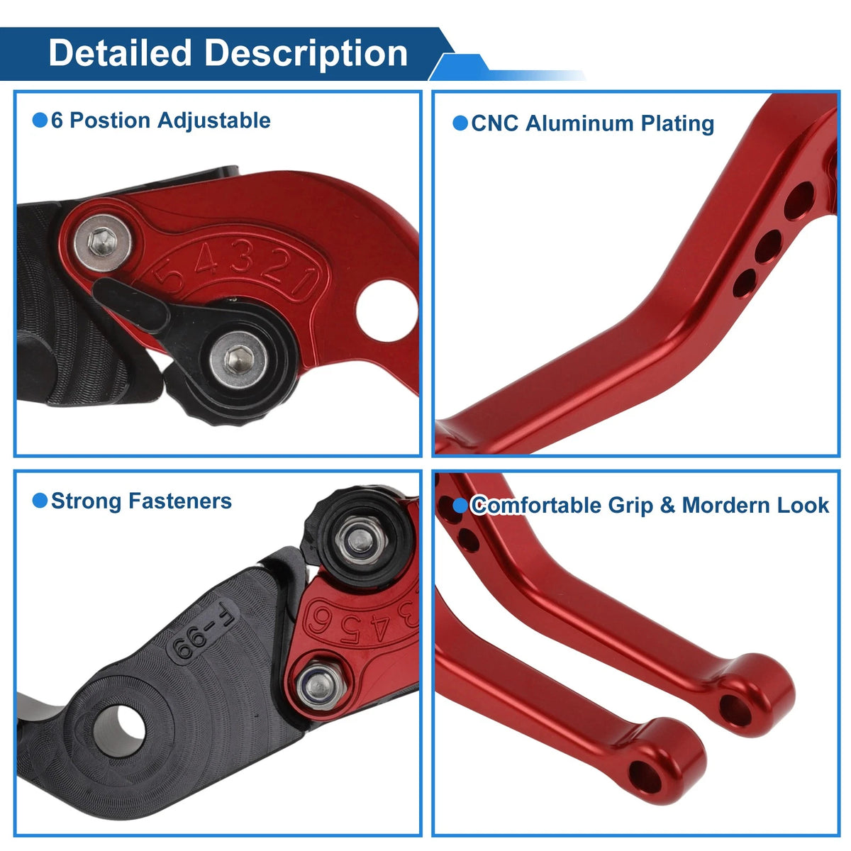 Adjustable Short Brake Clutch Lever Set for Ducati Monster 1200/S/R (2014–2020) Red