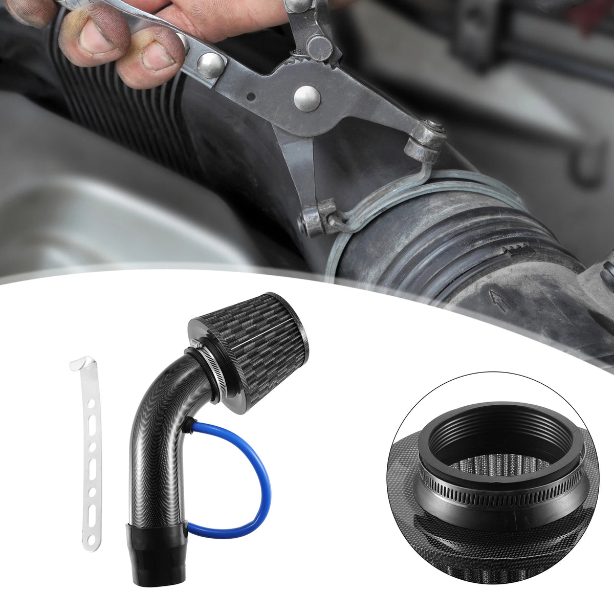 3" Cold Air Turbo Intake Pipe Kit for Universal Vehicles (Carbon Fiber)