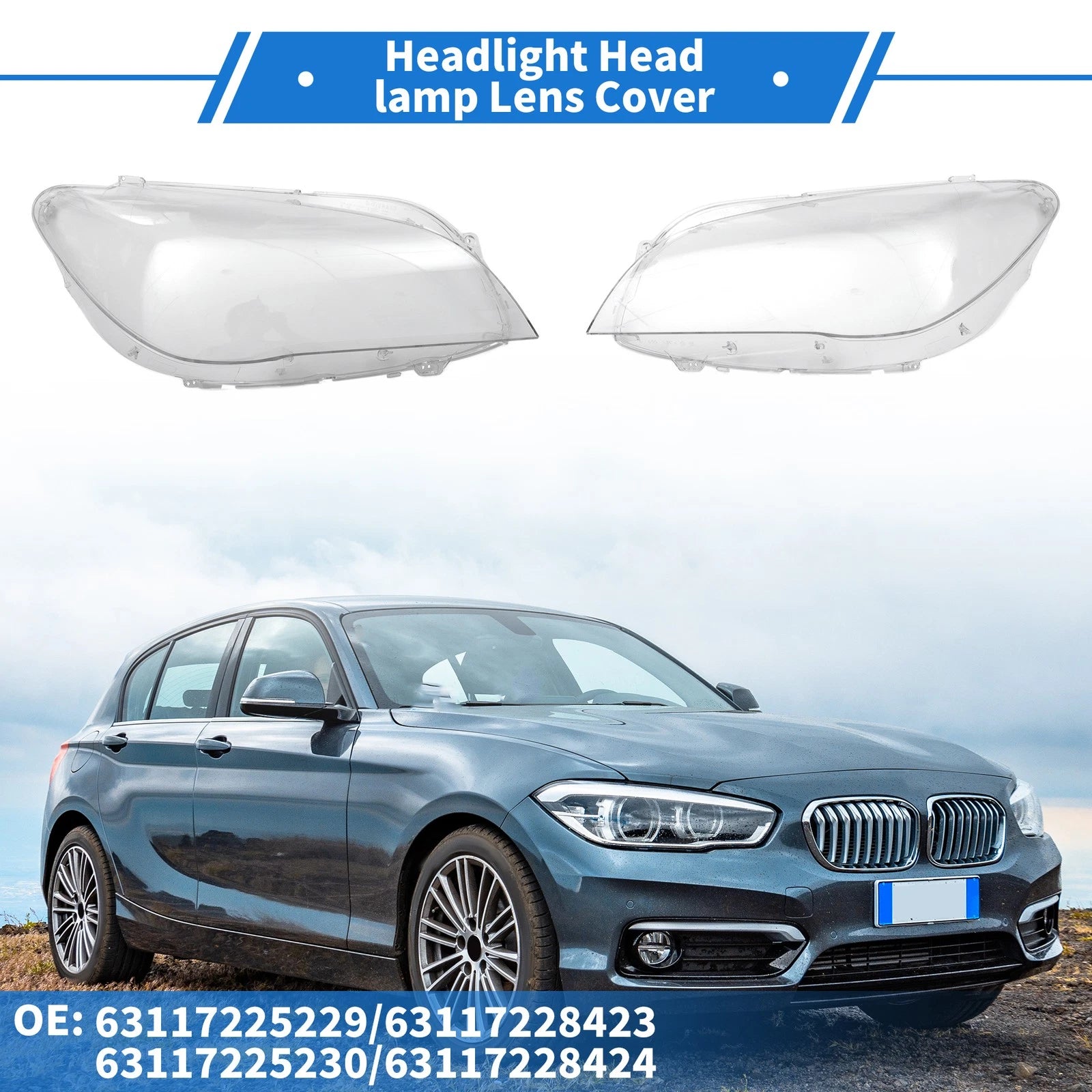 Headlight Lens Cover Pair Front Left Right for BMW 740i (2016–2018)