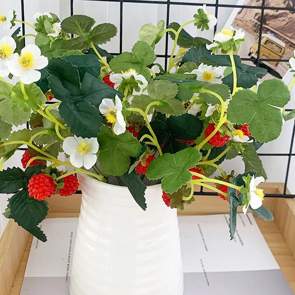 Set of 4 Fake Strawberry Plastic Realistic Silk Flowers