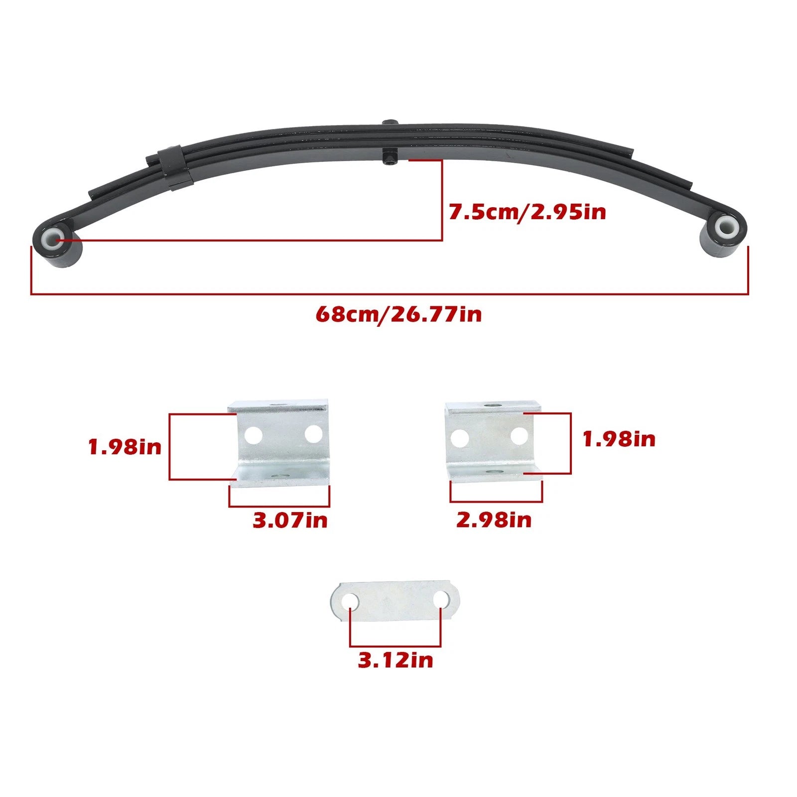 Single Trailer Axle Suspension Kit for 4000lbs Trailers (3 Leaves, 2000lbs Spring)