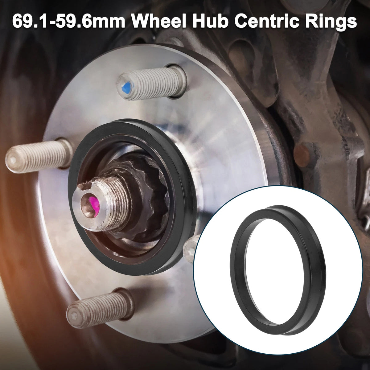 Set of 4 Wheel Hub Centric Rings 69.1mm to 59.6mm Black Polycarbonate