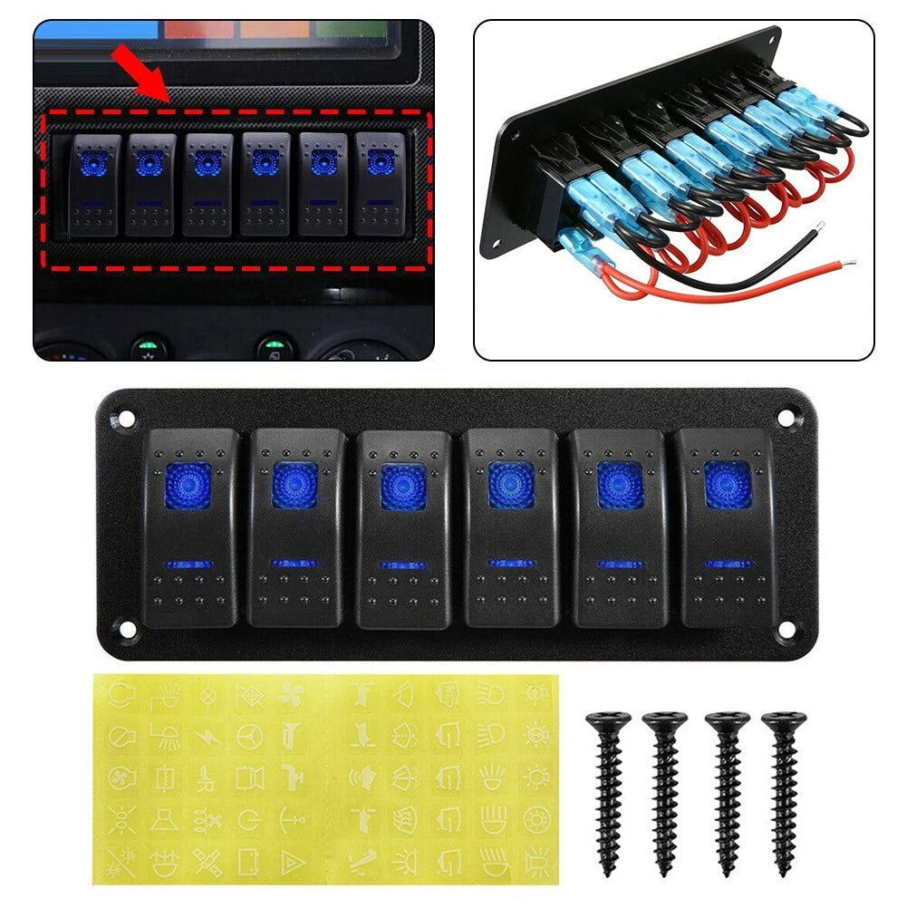6 Gang Rocker Switch Panel for Marine Boat RV (IP67 Waterproof)
