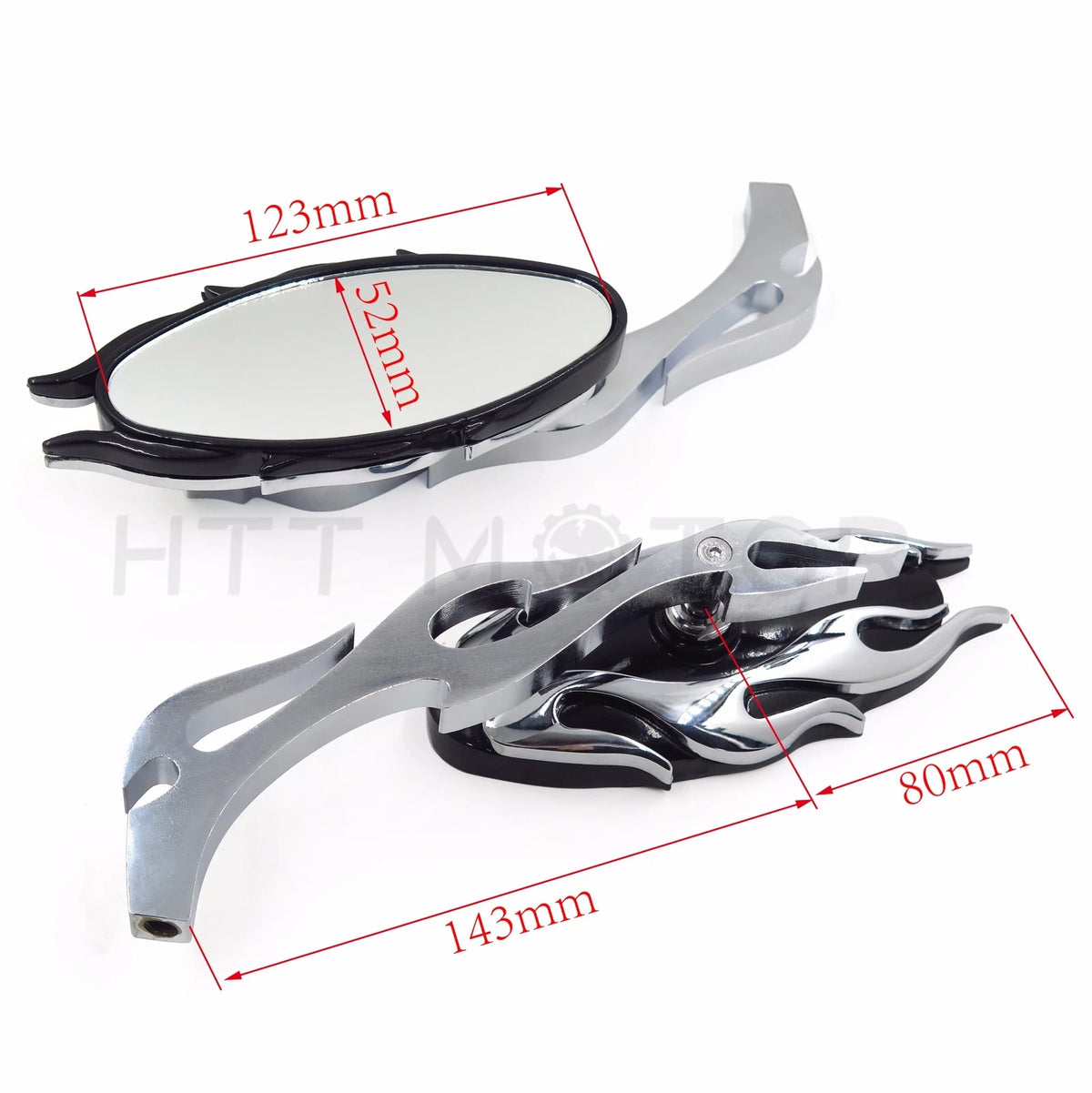 Chrome CNC Flame Rearview Side Mirror for Motorcycle Cruiser Chopper (8mm, 10mm)