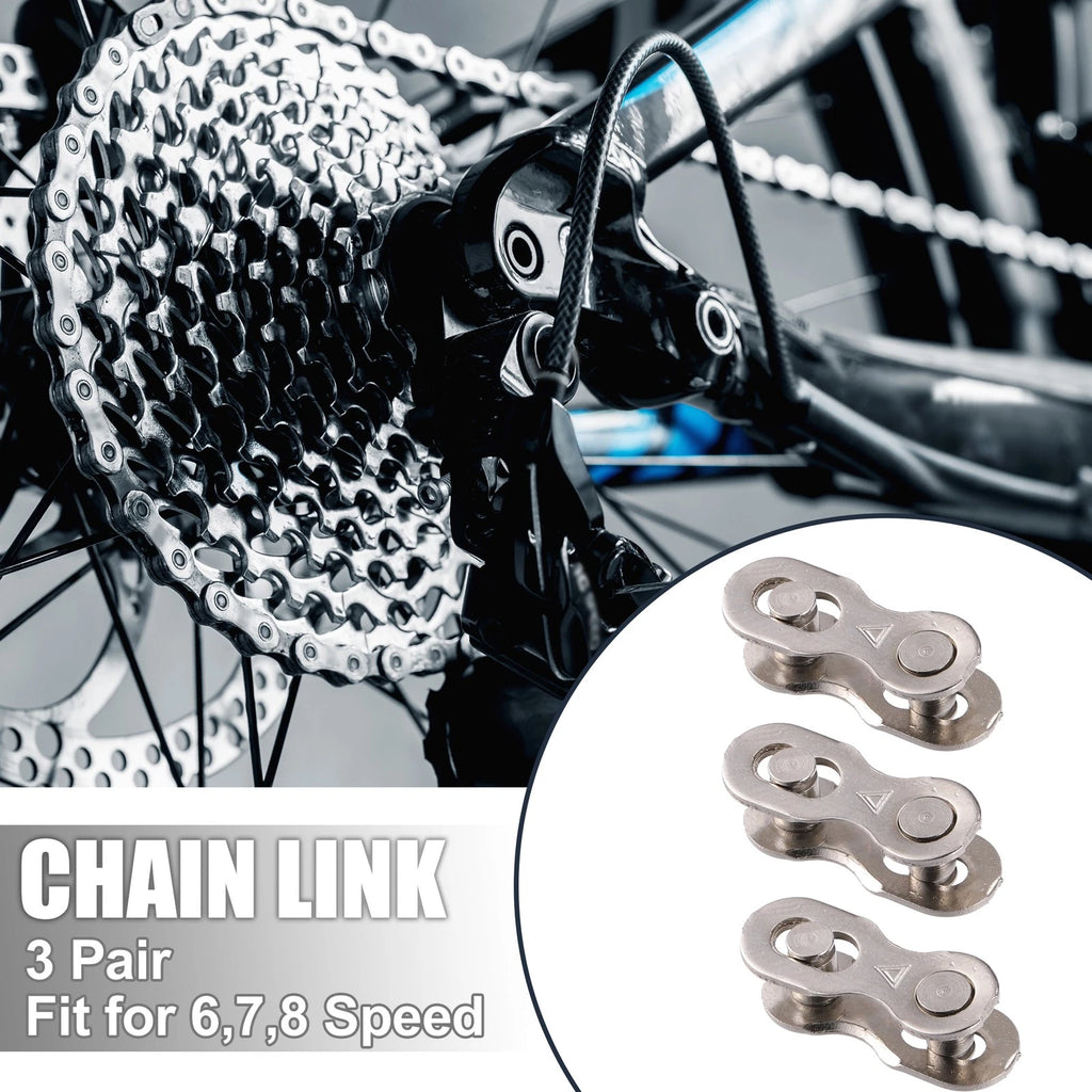 Chain Master Link Connectors 3 Pair 6 7 8 Speed Silver Tone for Bike Bicycle (—)