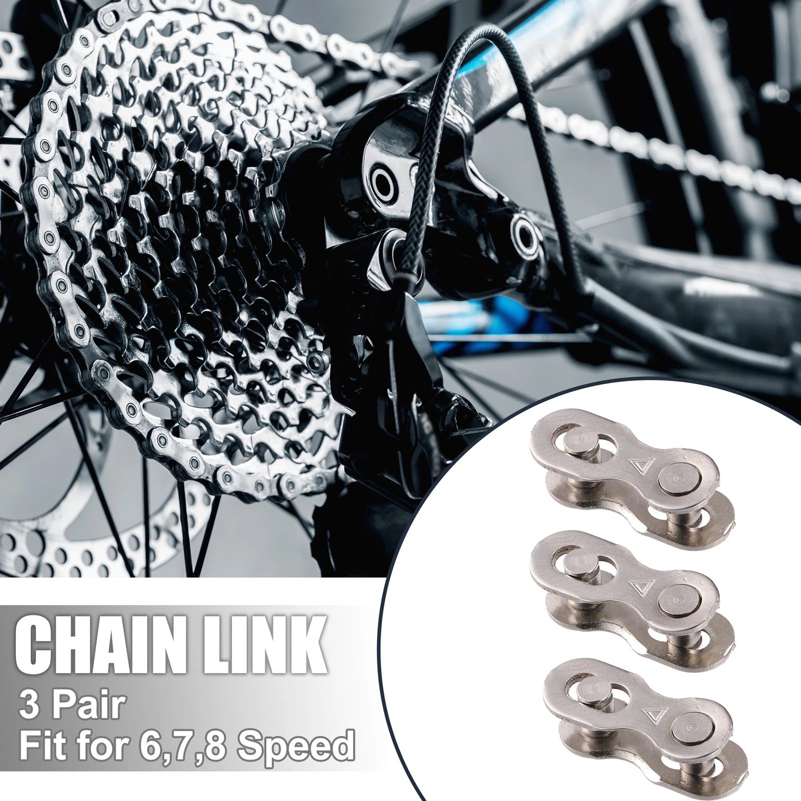 Chain Master Link Connectors 3 Pair 6 7 8 Speed Silver Tone for Bike Bicycle (—)