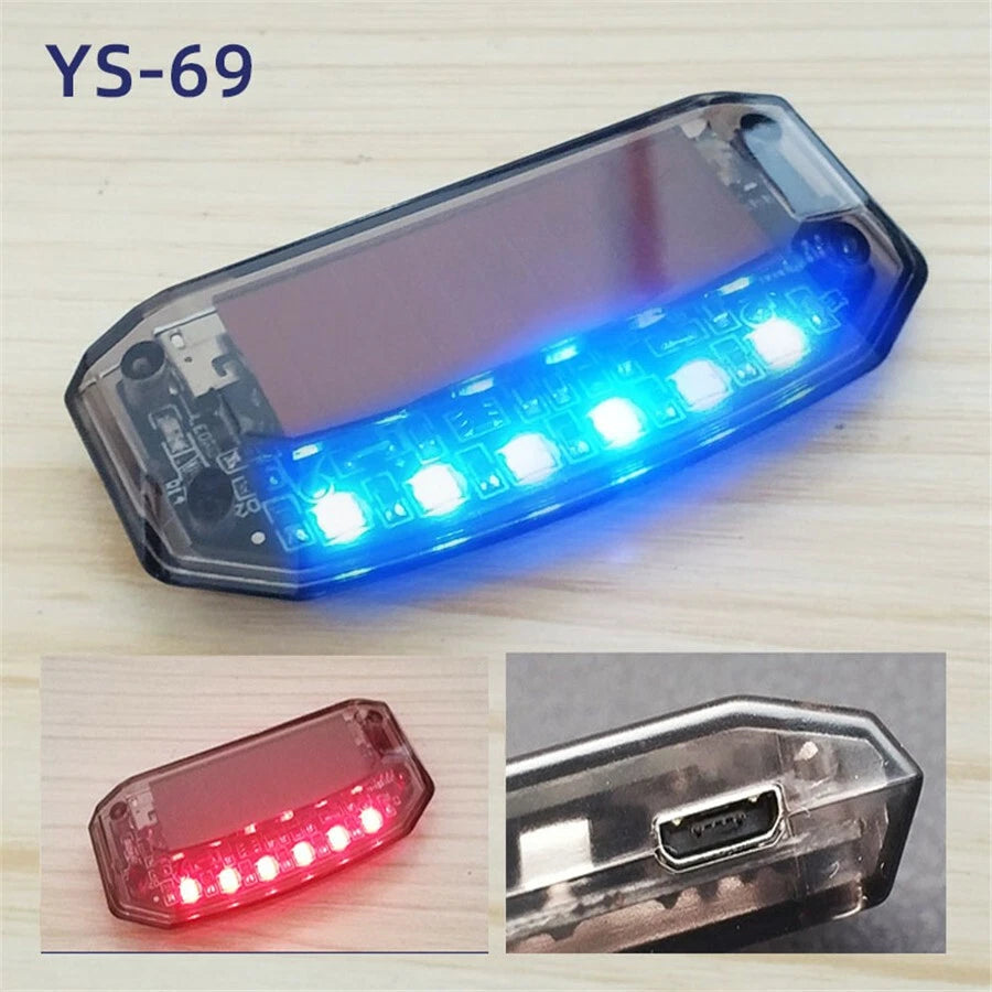 Dual Color Blue Red Warning Light for Car (Solar Charging)
