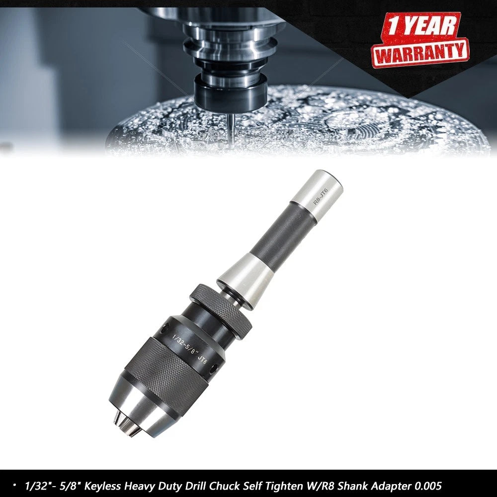 Keyless Heavy Duty Drill Chuck with R8 Shank Adapter for (0.005)