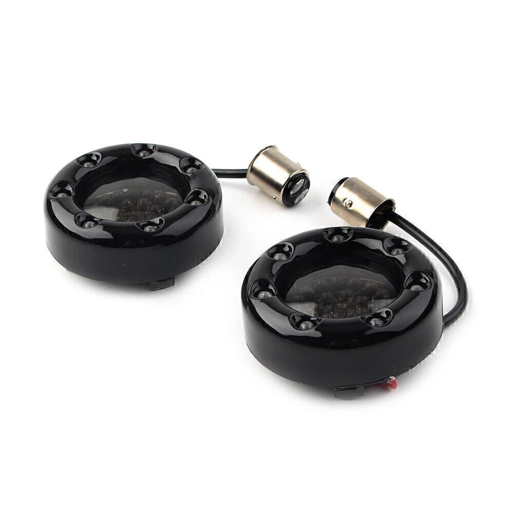 1 Pair LED Black Fire Ring Turn Signal Lights for Harley Softail Dyna