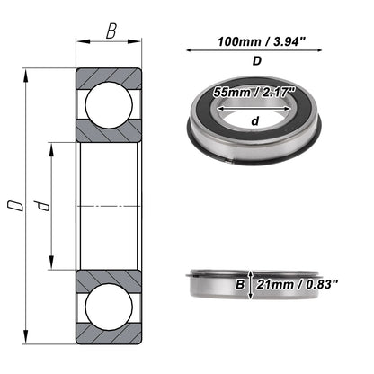 Deep Groove Ball Bearings 55x100x21mm for Scooter Skateboard (6211NR2RS)
