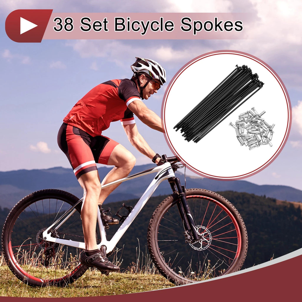 38 Bicycle Spokes 135mm Carbon Steel Black Replacement for 13G Wheels (38)