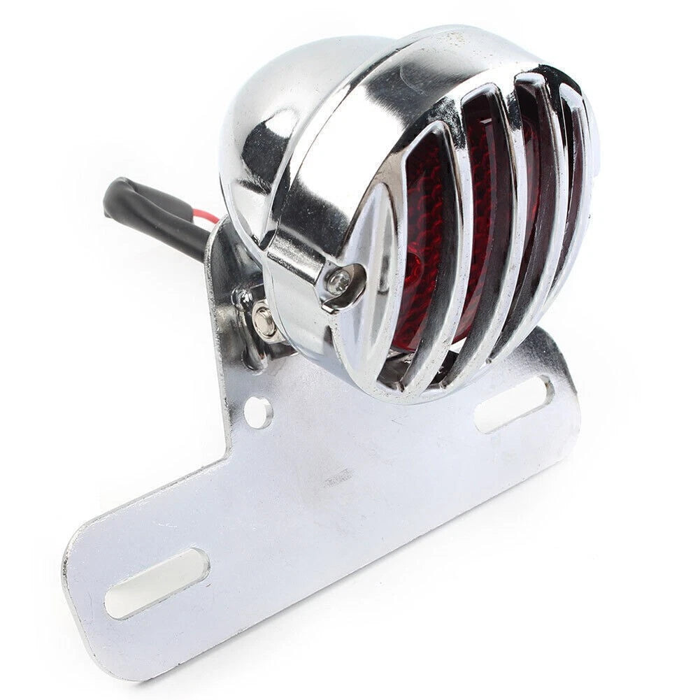 Chrome Grill Side Mount Tail Light License Plate Bracket for Cafe Racer Bobber