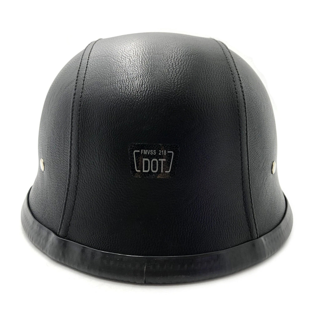 Black Leather Half Face Helmet for Motorcycle (DOT Approved)