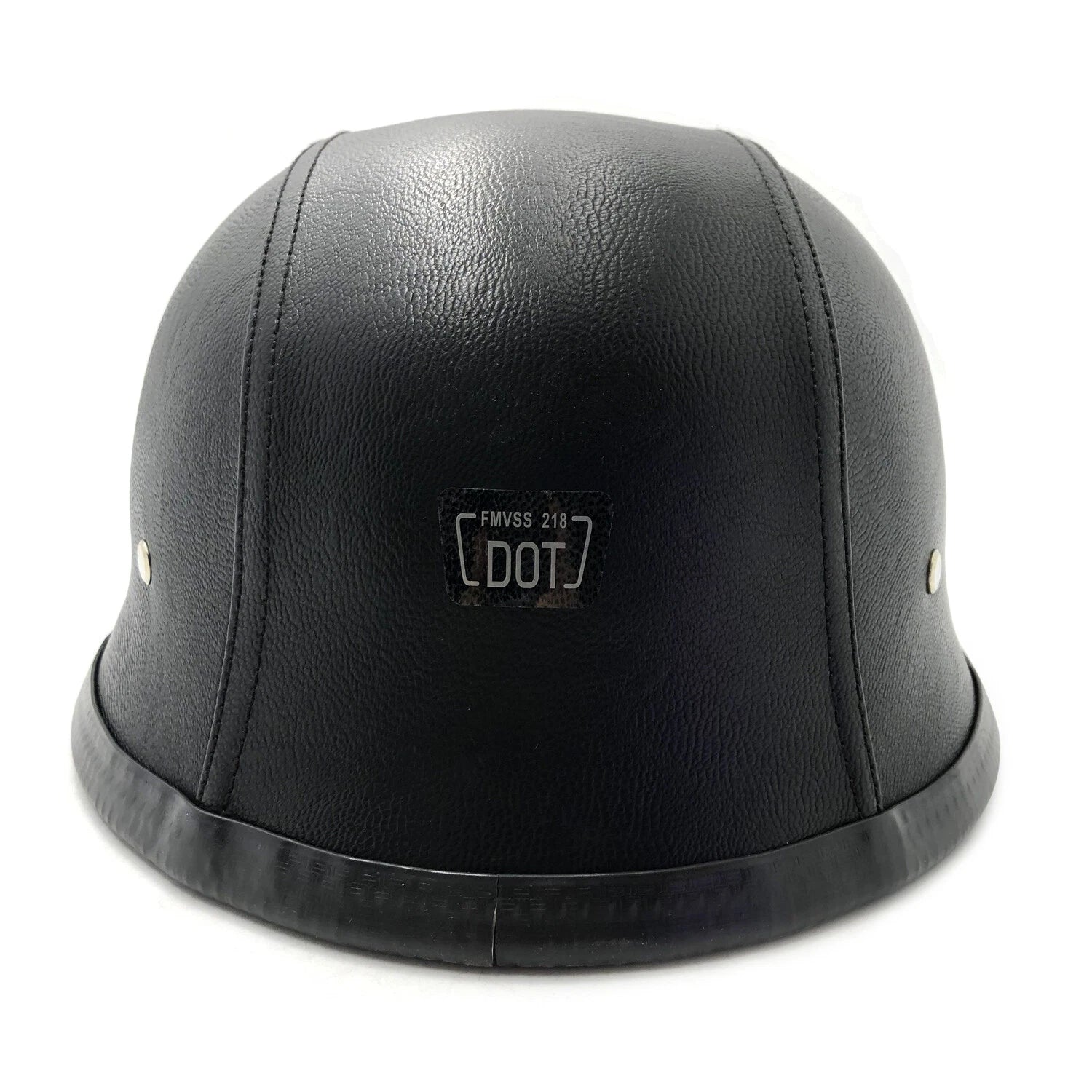 Black Leather Half Face Helmet for Motorcycle (DOT Approved)