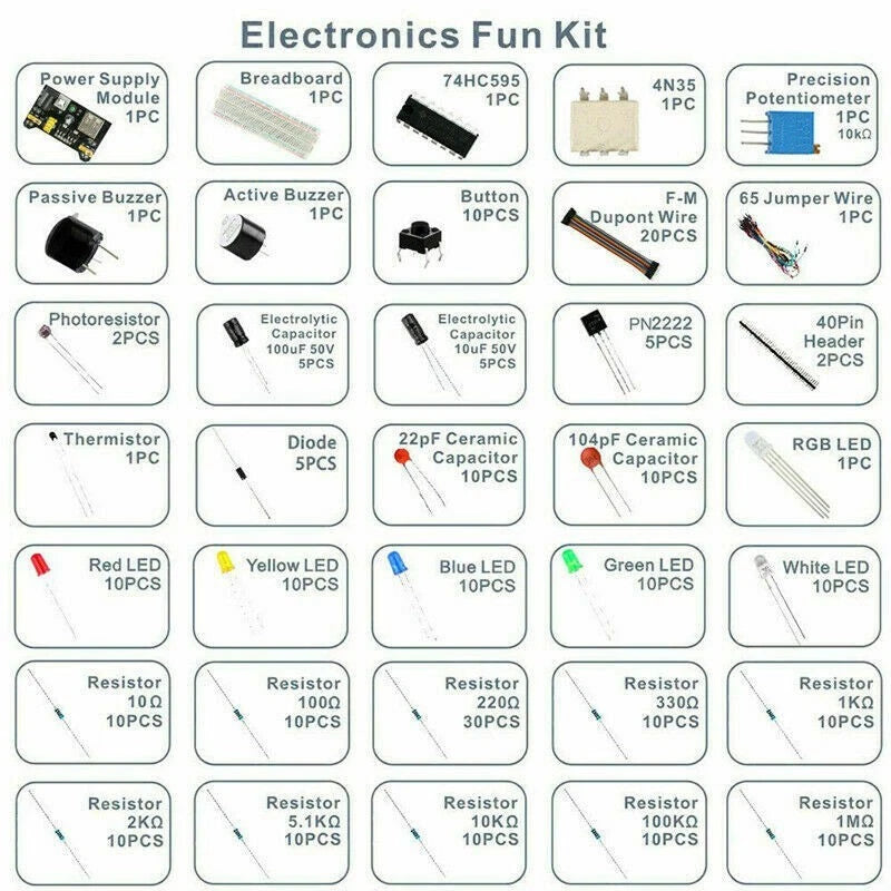 374pcs Electronic Component Set for Breadboard Connection Points