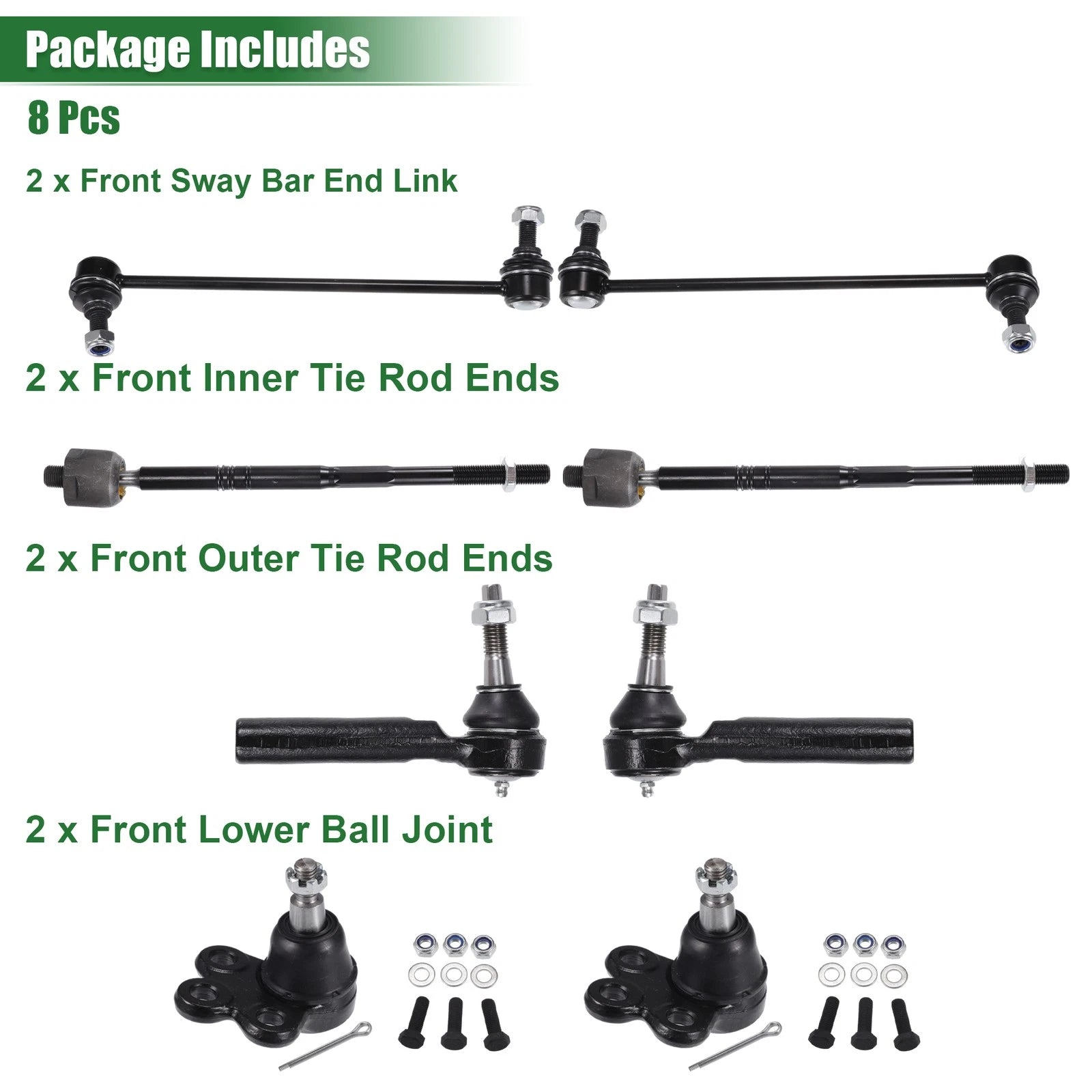 8pcs Front Suspension Tie Rod End for GMC Terrain (2010–2017)