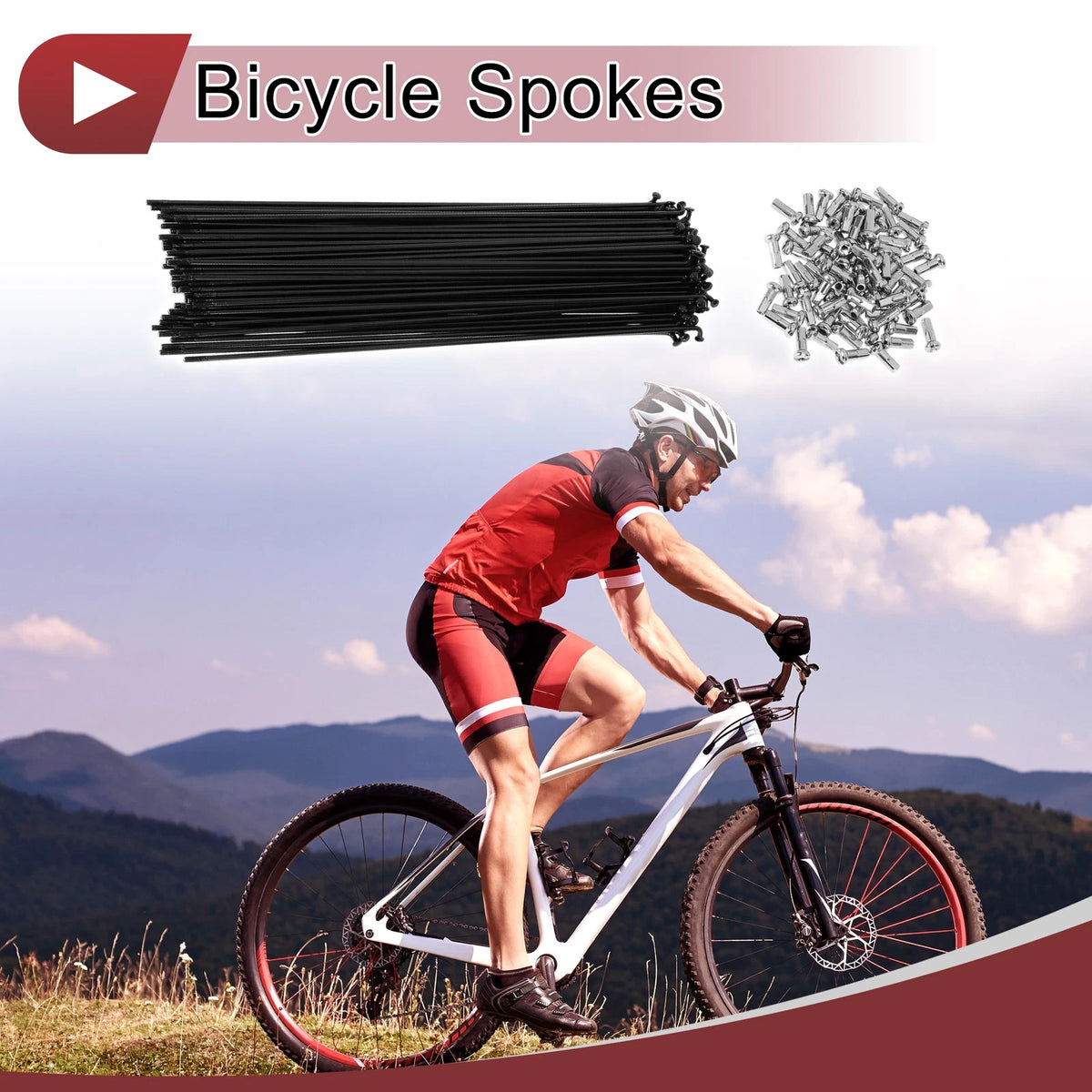 Bicycle Spokes Set Carbon Steel 223mm for 13G Bike Wheels (72 Pack)