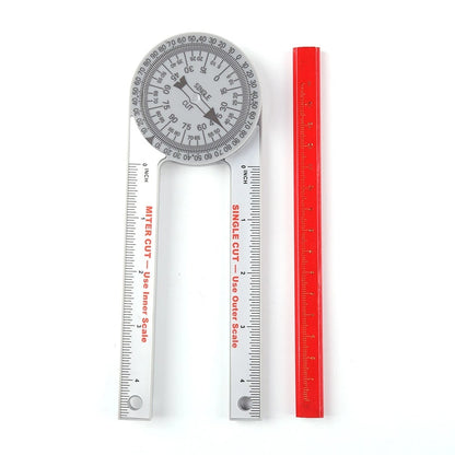 360-Degree Miter Saw Protractor Leveling Bubble Angle Finder with Pencil