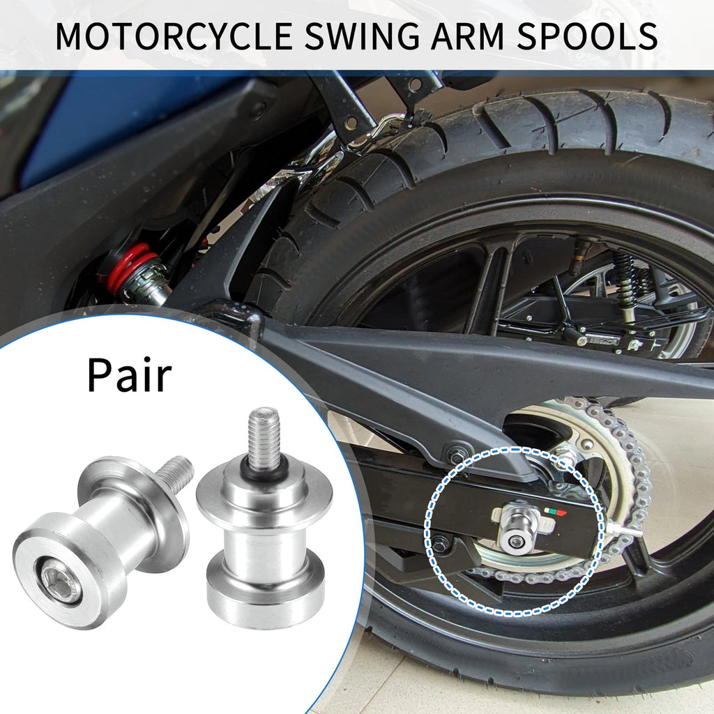 Motorcycle Swingarm Spool 6mm CNC Slider for Stand Silver Tone (Universal)