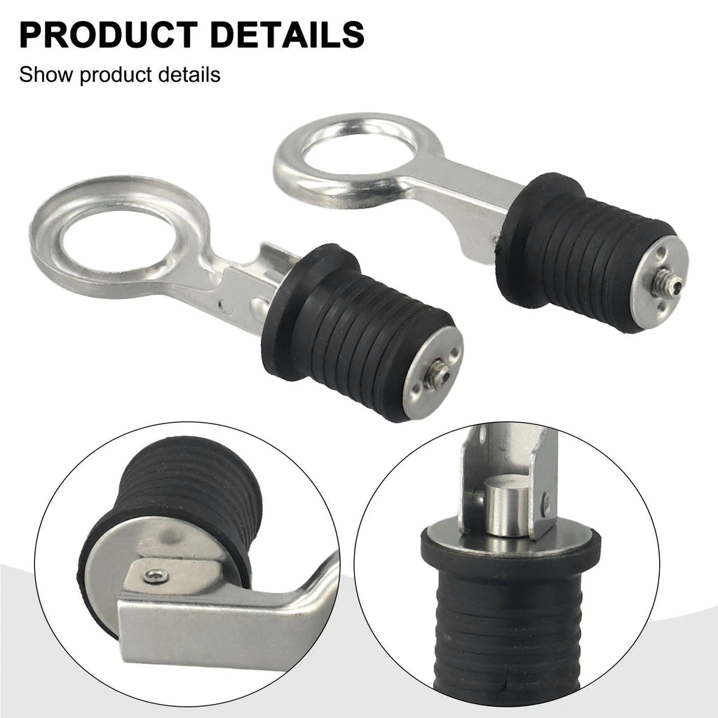 Adjustable Rubber & Stainless Steel Drain for Boats & Kayaks (2 Pack)