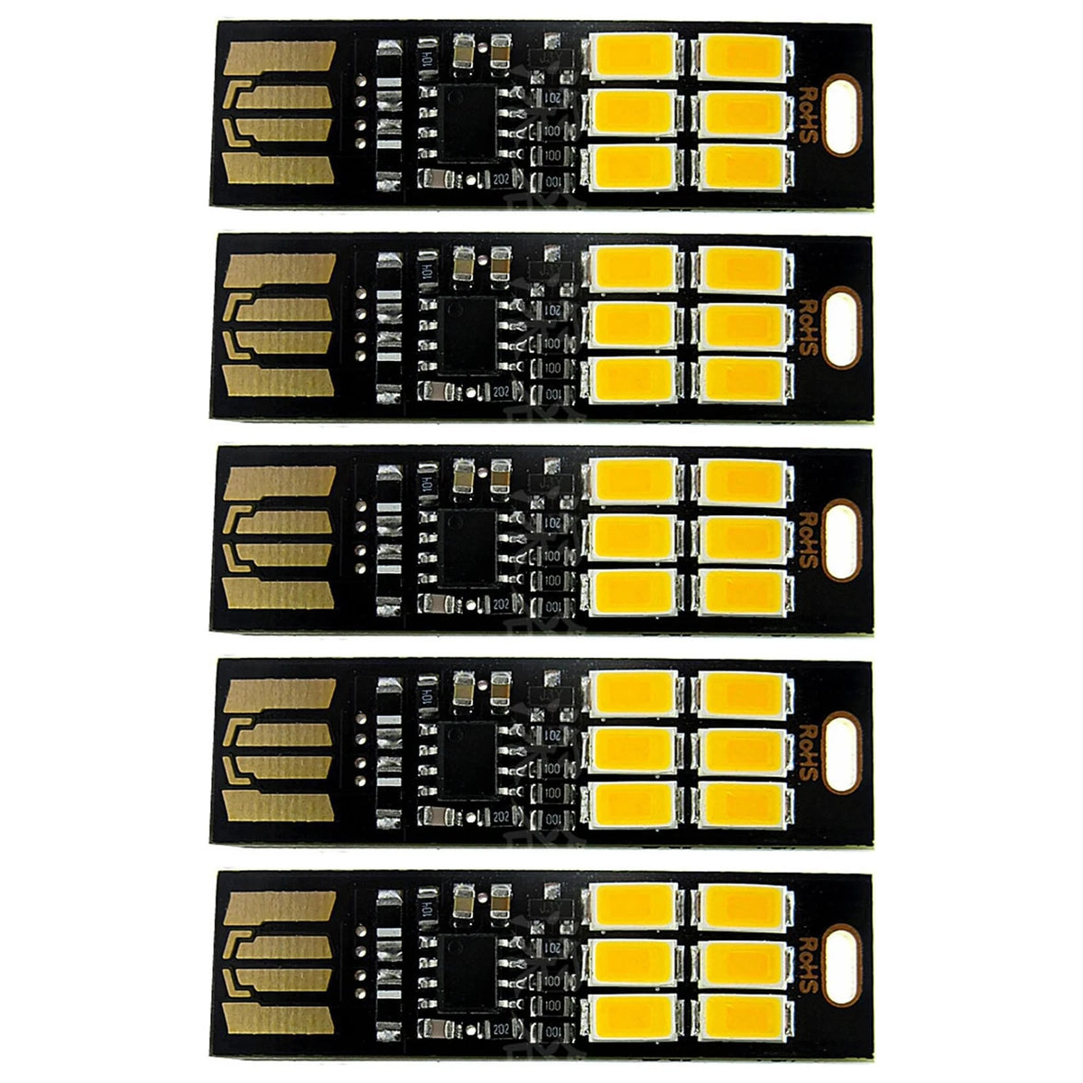 5Pcs 6-LED Portable Keychain Lamp with Touch Dimming (USB)