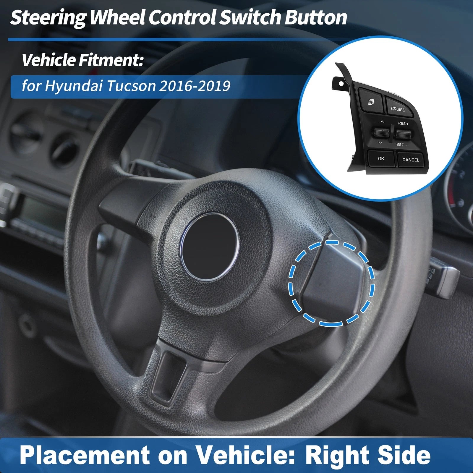 Steering Wheel Cruise Control Rocker Switch Button for Hyundai Tucson (2016–2019)
