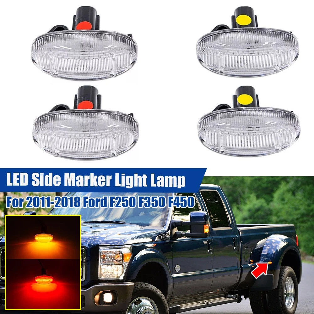 Set of 4 Clear LED Front & Rear Side Marker Lights for Ford F250 F350 (2011–2018)