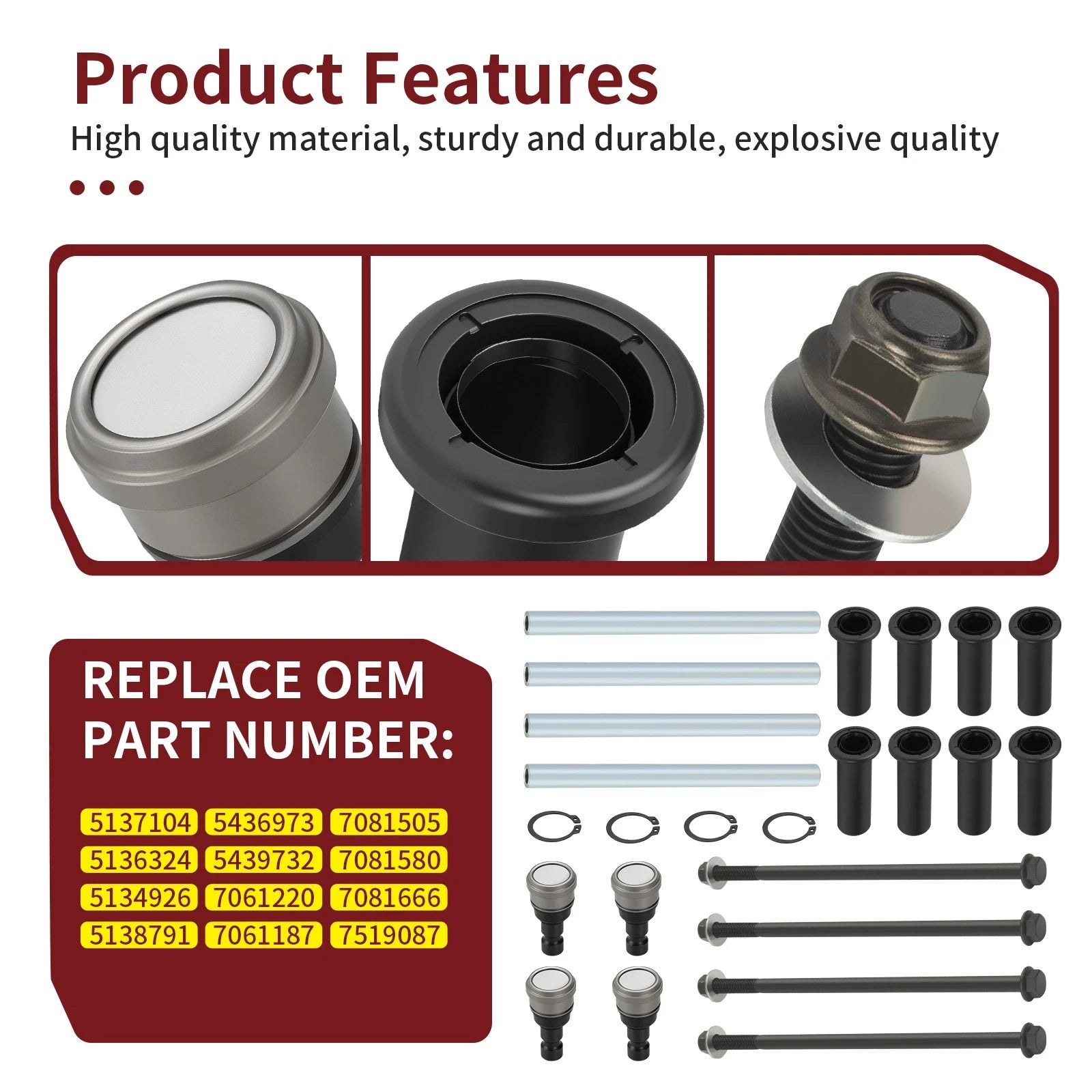 Front Upper A Arm Pivot Bushing Ball Joint Kit for Polaris RZR S 800 (2009–2014)