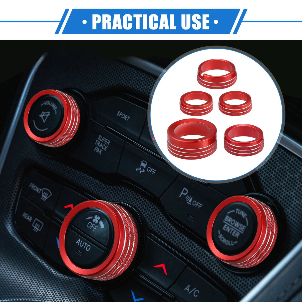 A C Climate Control Knob Ring Set for Chrysler 300 Dodge Challenger Red (5 pcs)