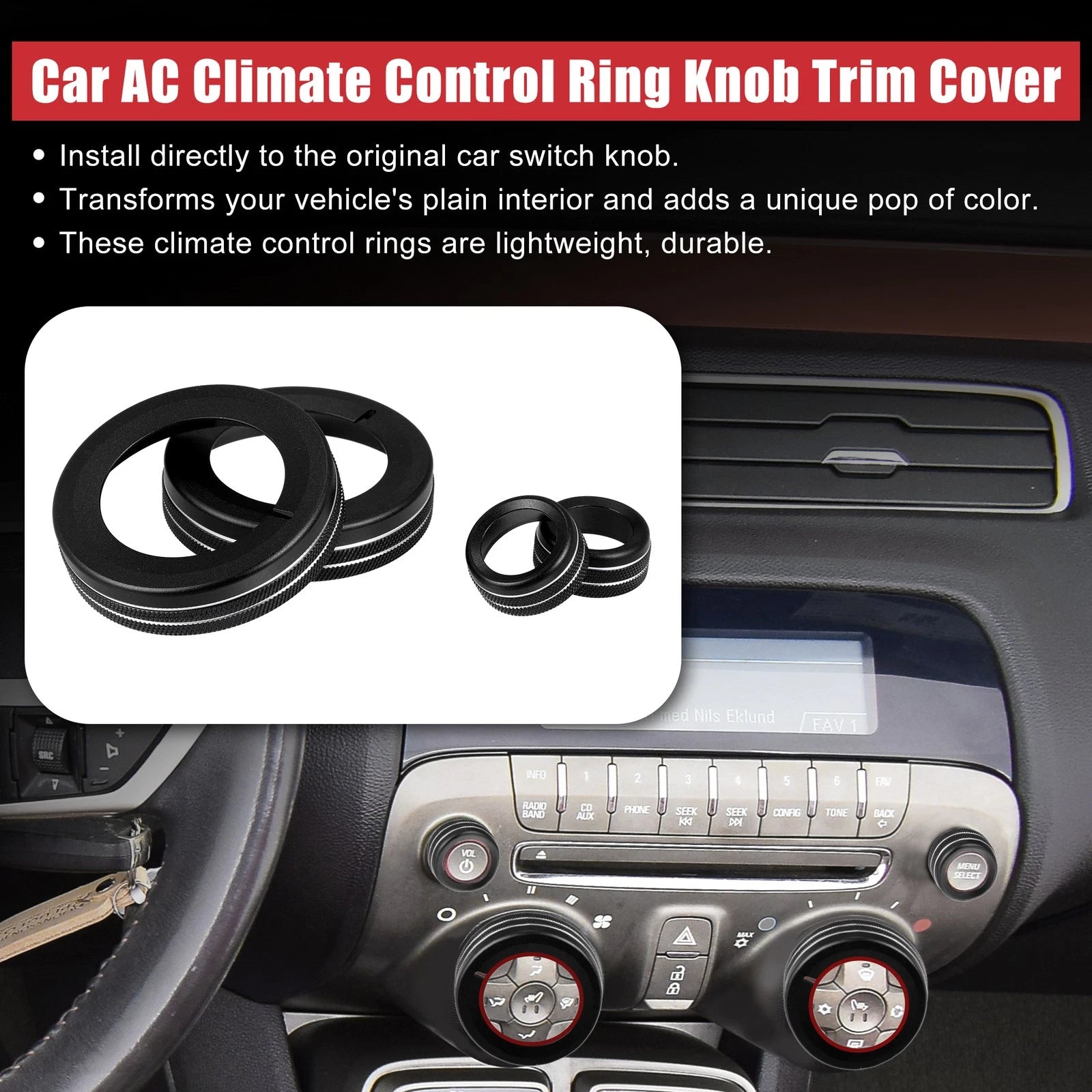4pcs Center Control Ring Knob Cover Replacement for Chevrolet Camaro (2010–2015)