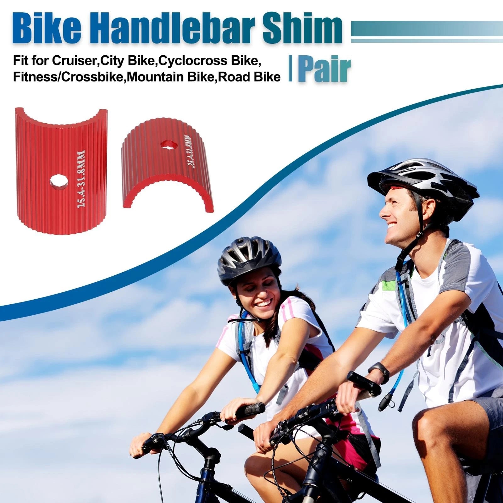 Handlebar Shims Pair Universal for Bicycle Stem Red (Fits 25.4mm)