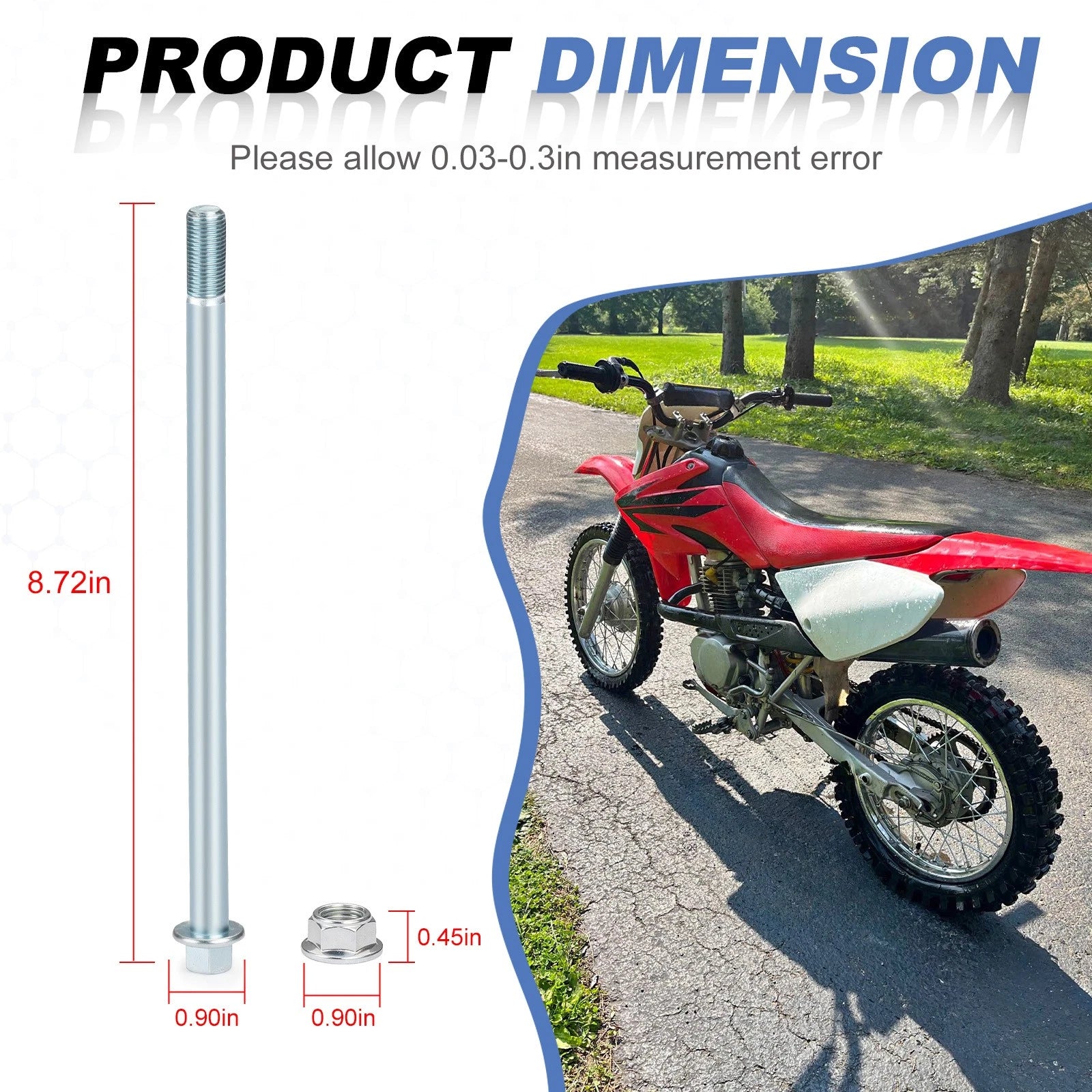 Rear Axle Bolt w/ Nut for Honda XR80R XR100R CRF80F CRF100F (2000–2009) Part # 42301-GCV-J00