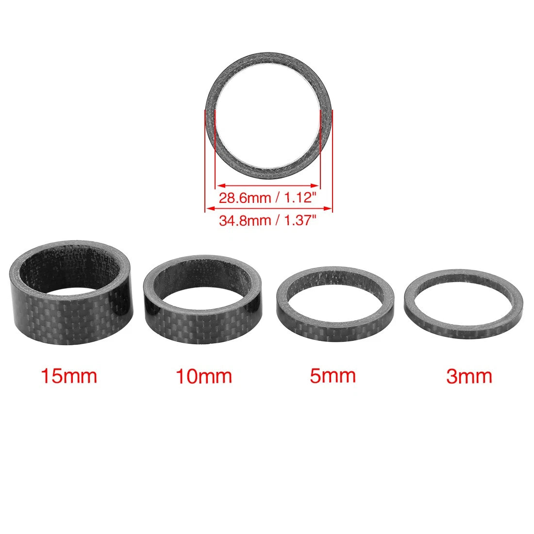 Headset Spacer Kit 1-1/8 Inch Stem for Bikes 3 5 10 15mm (Qty 4)