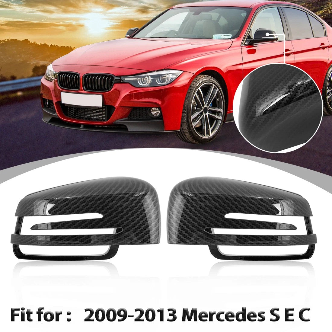 Rear View Side Mirror Cover Cap Carbon Fiber for Mercedes S E C (2009–2013)