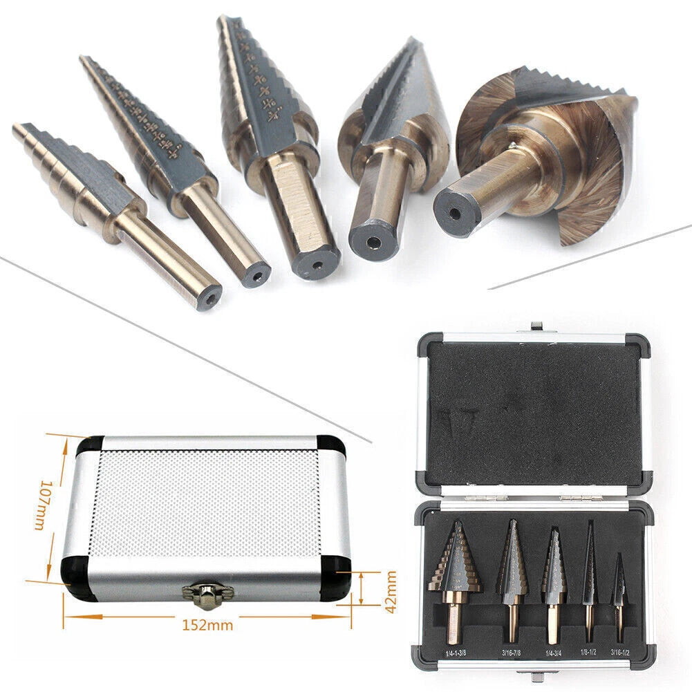 5PCS Step Drill Bit Set for Multiple Applications (HSS, 50 Sizes)