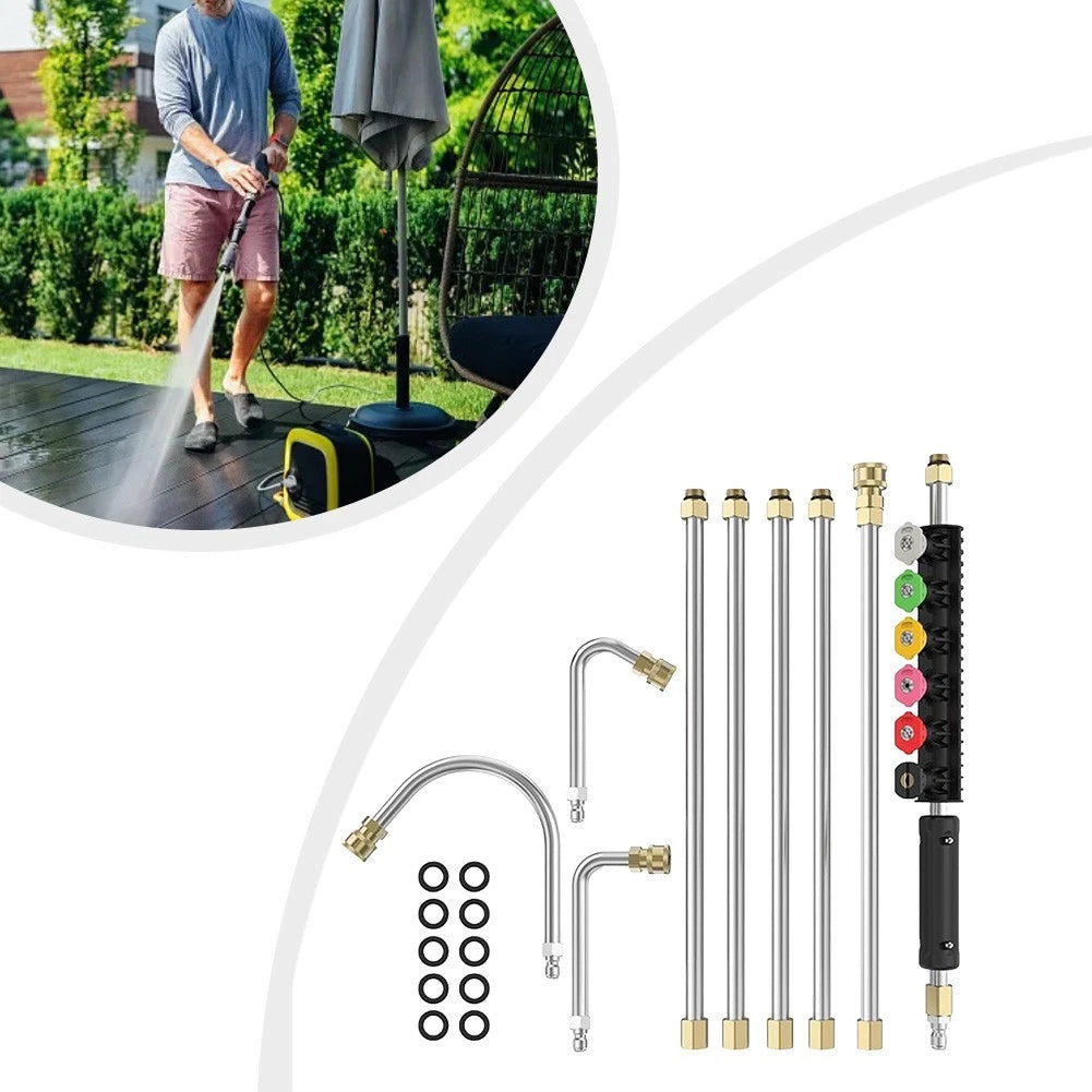 9FT Pressure Washer Extension Wand with 6 Nozzles for Gutter and Roof Use