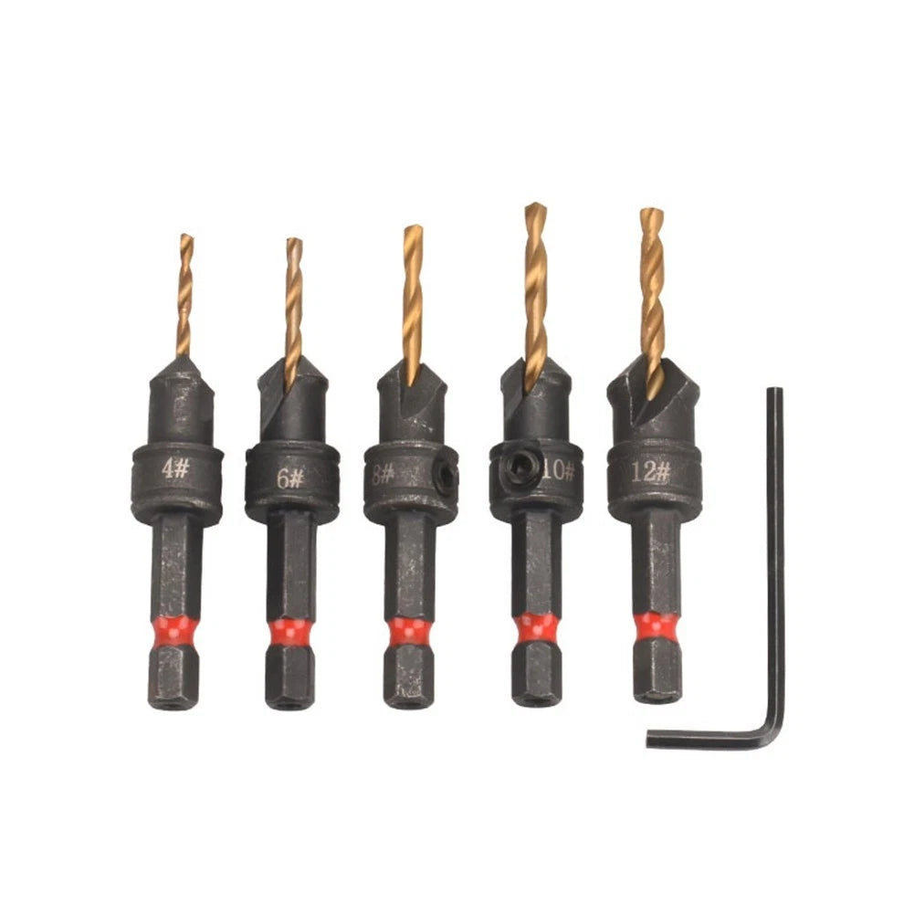Countersunk Drill Bit Set with Hex Handle and Double Slot Design
