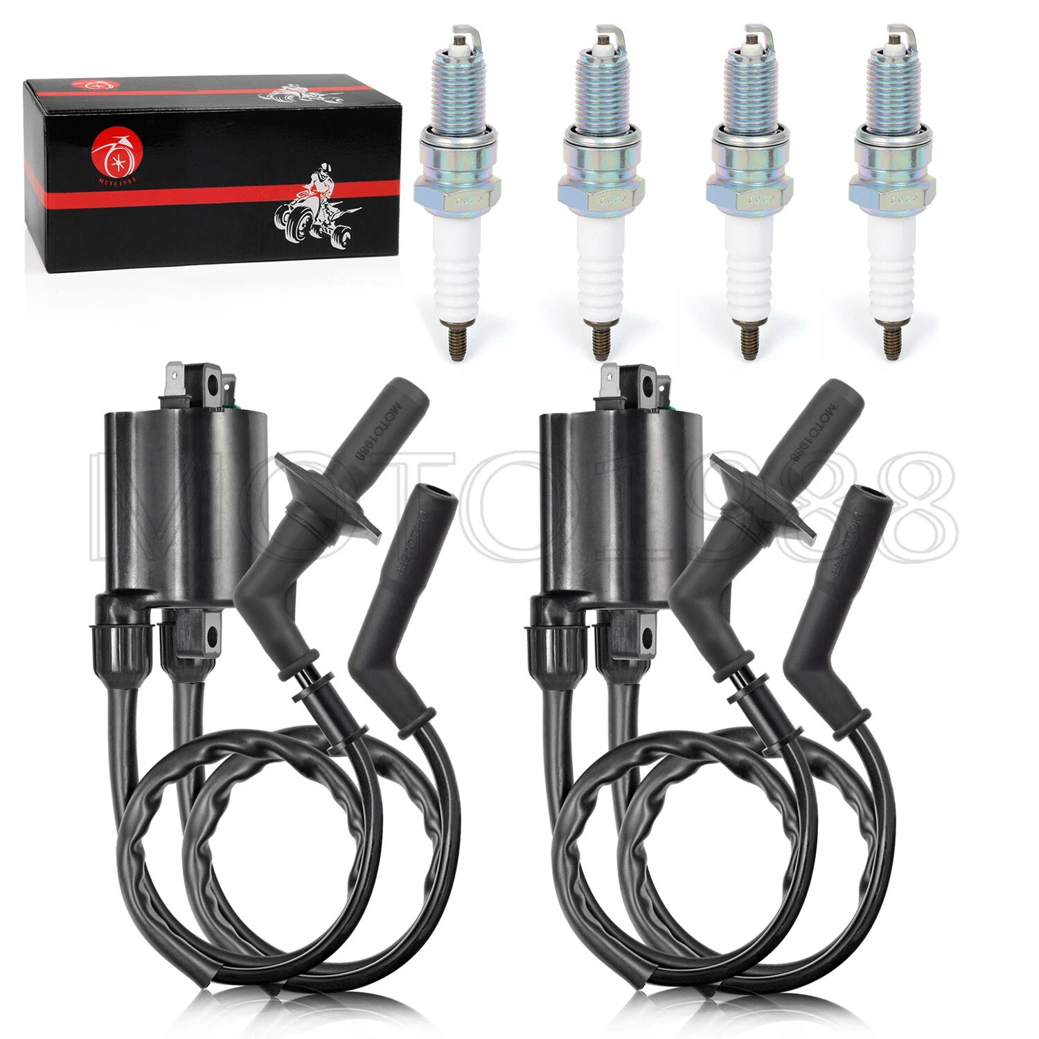 Set of 2 Ignition Coils & Spark Plugs for Honda Shadow 1100 VT1100 (1987–2007)