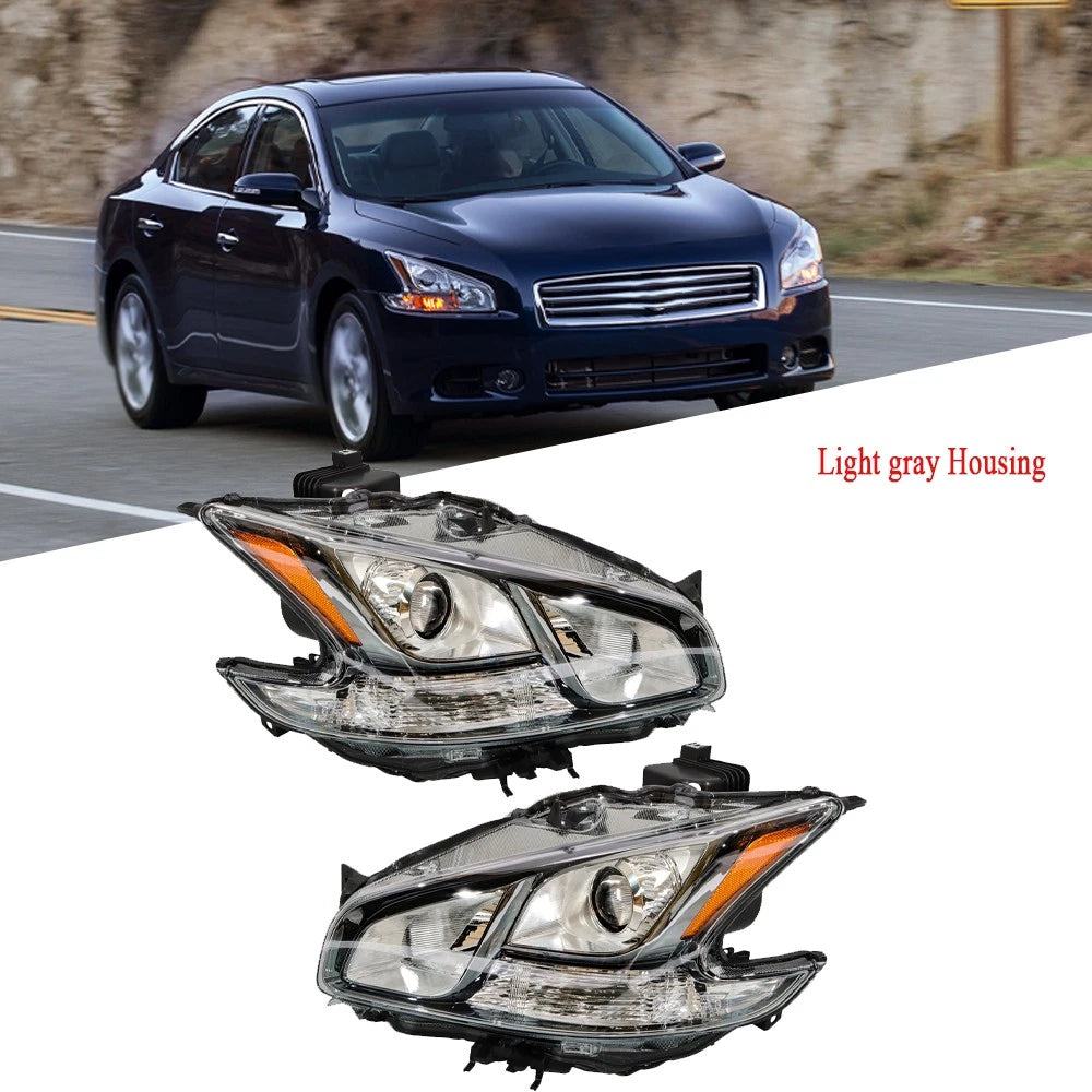Headlight Assembly for Nissan Maxima (2009–2014) HID Light Gray Clear Pair