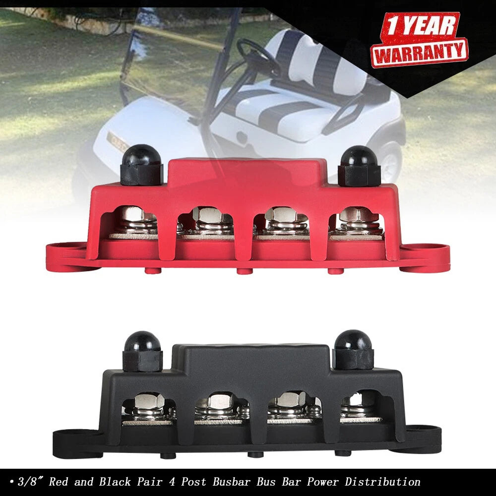3/8" Red and Black Pair Busbar for Power Distribution 12V 250A