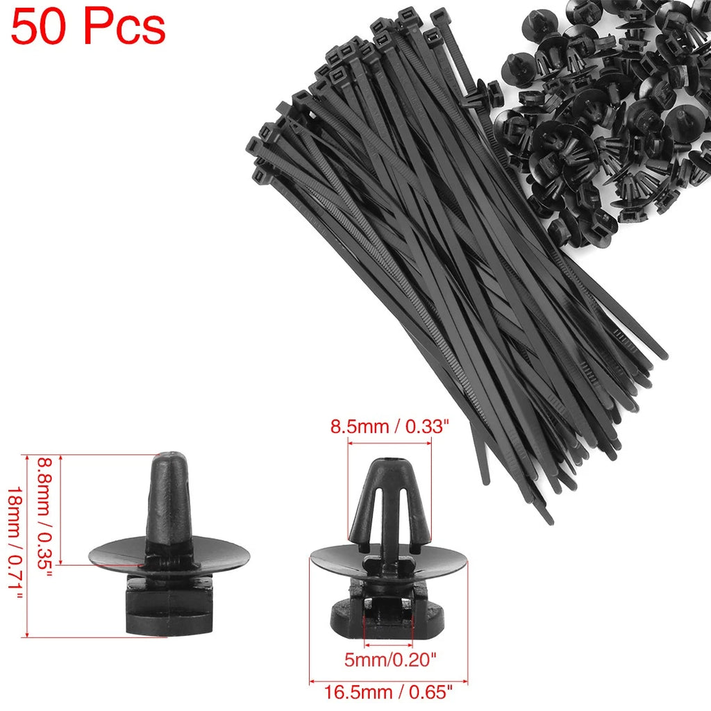 Car Clip Retainer Fastener Kit with Cable Tie for Audi VW Skoda (50pcs)
