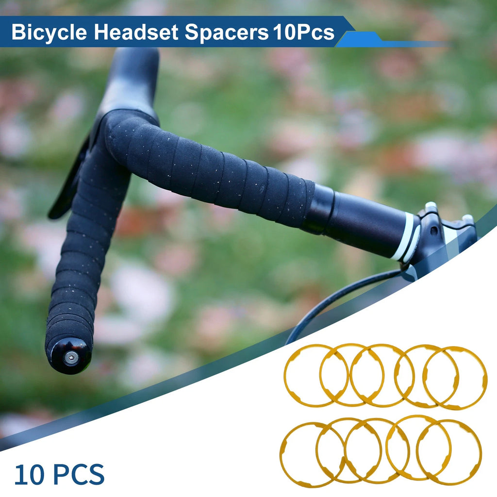Bicycle Headset Spacer Set 2mm 1-1/8 for Gold Tone 28.6mm Fork Stem (10 Pcs)
