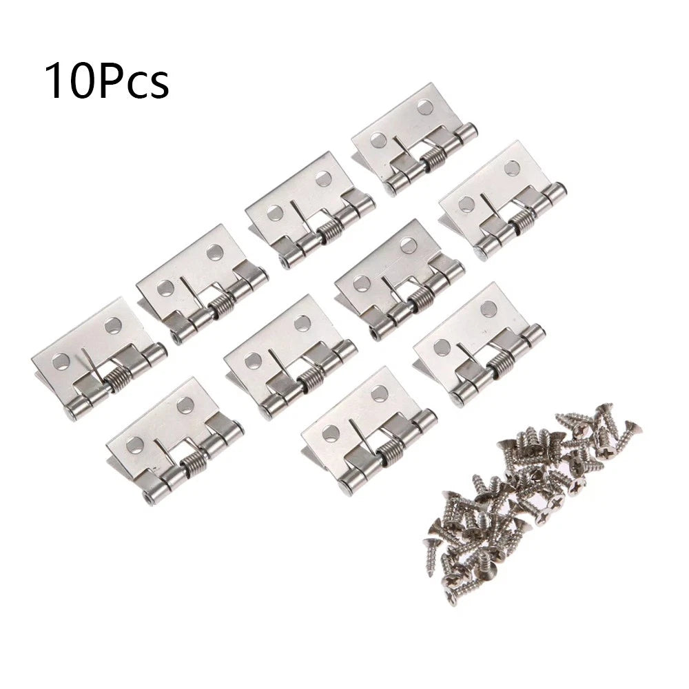 10x Silver Mini Spring Butt Hinge for Dollhouse Jewelry Chest (26x31mm)