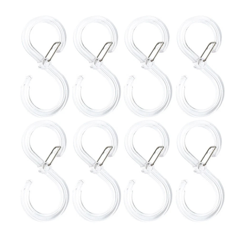 Set of 8 Clear Plastic S Hooks for Kitchen and Bath Organization