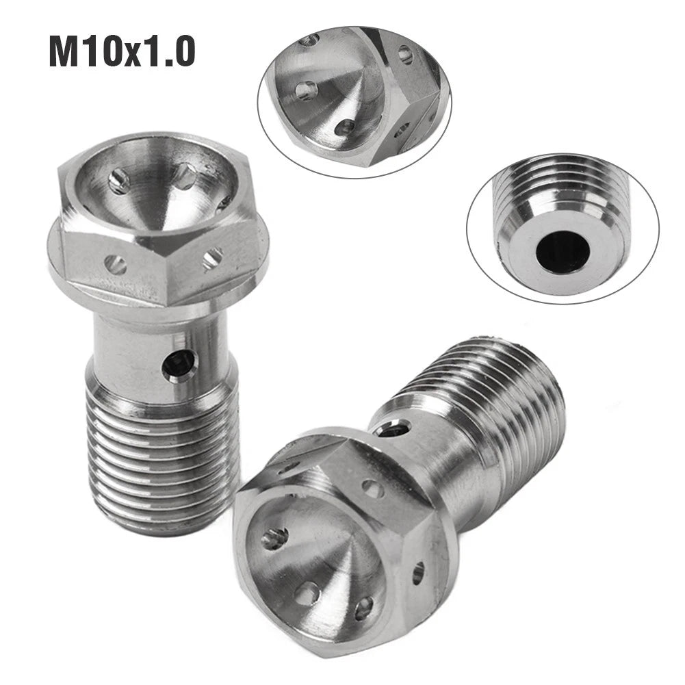 2pcs Banjo Bolt M10 1.0mm Titanium Screws Motorcycle Brake Dual Line