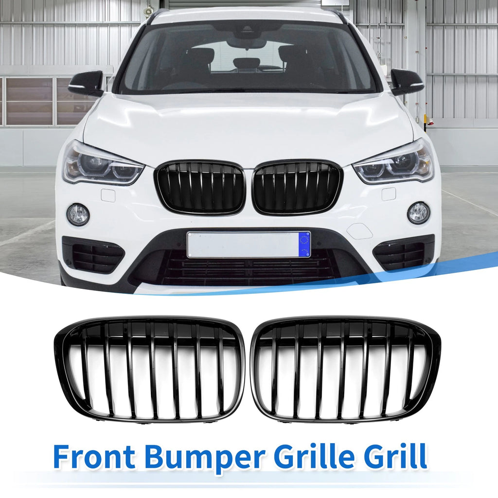 Pair Front Upper Bumper Grille Grill Gloss Black for BMW X1 F48 (2016–2022)