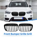 Pair Front Upper Bumper Grille Grill Gloss Black for BMW X1 F48 (2016–2022)