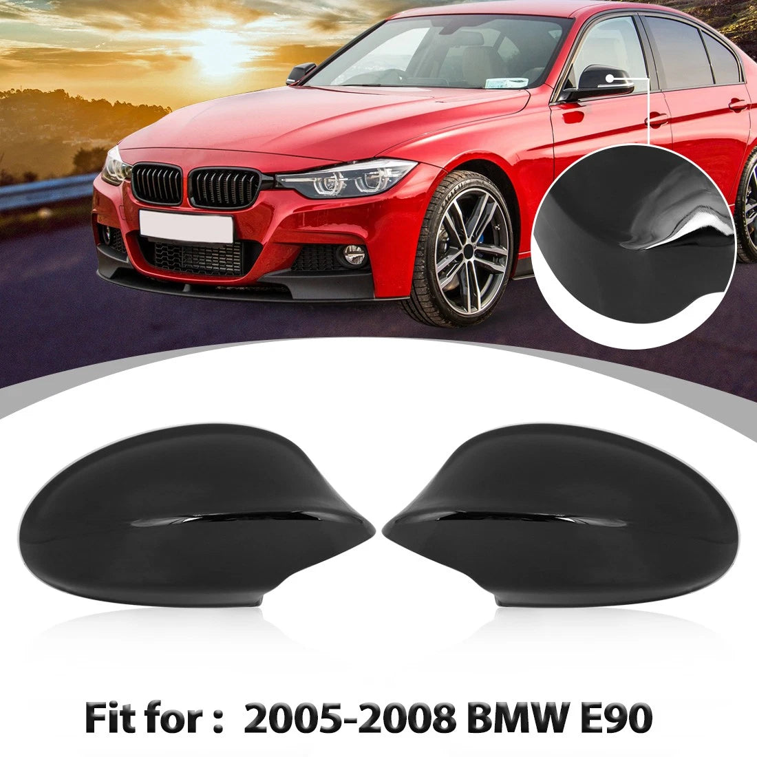 Rear View Mirror Cover Cap Glossy Black for BMW E90 E91 (2005–2008)
